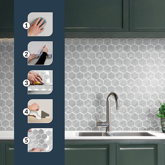3D Wall Panels Self-Adhesive Plastic Grey 30.5x25cm