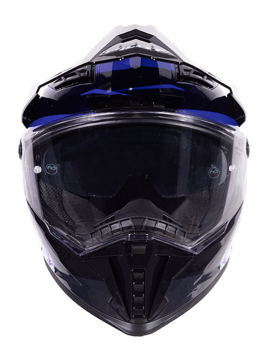Pilot Atacama SV Summit Blau/Lila Glänzender On-Off-Motorradhelm ECE 22.06 1550 g mit Pinlock und Sonnenblende