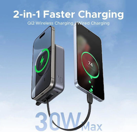 Ugreen PB567 MagSafe Qi2 Power Bank 20000mAh 15W mit USB-A Ausgangsanschlüsse und USB-C Ausgangsanschlüsse Grau