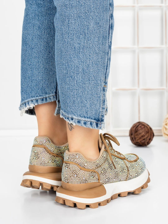 Damen Flatform-Sneakers Dunkelbeige