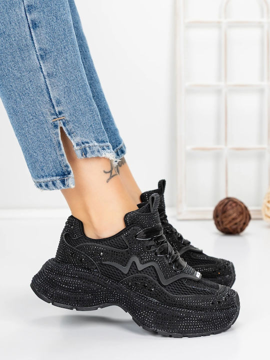 Damen-Flatform-Sneakers Schwarz