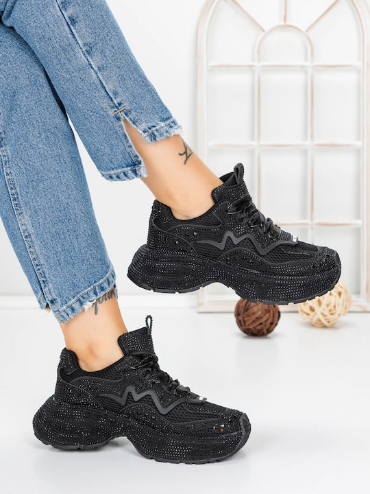 Damen-Flatform-Sneakers Schwarz