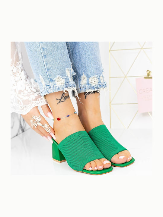 Heeled Mules in Green Color