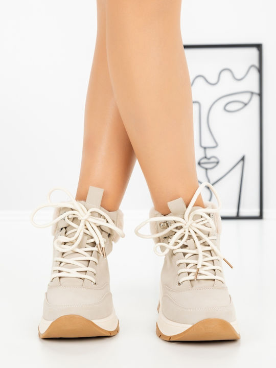 Γυναικεία Flatforms Μποτάκια Μπεζ