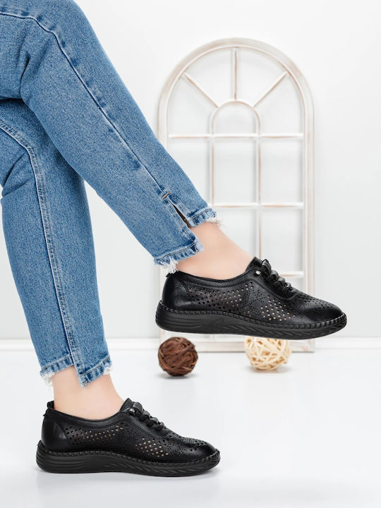 Δερμάτινα Γυναικεία Oxfords σε Μαύρο Χρώμα
