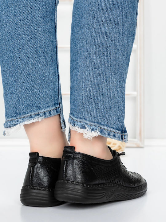 Δερμάτινα Γυναικεία Oxfords σε Μαύρο Χρώμα