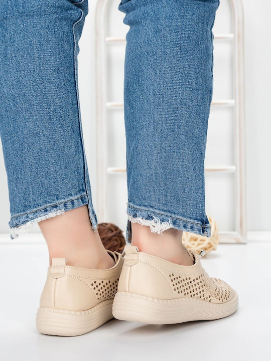 Δερμάτινα Γυναικεία Oxfords σε Μπεζ Χρώμα