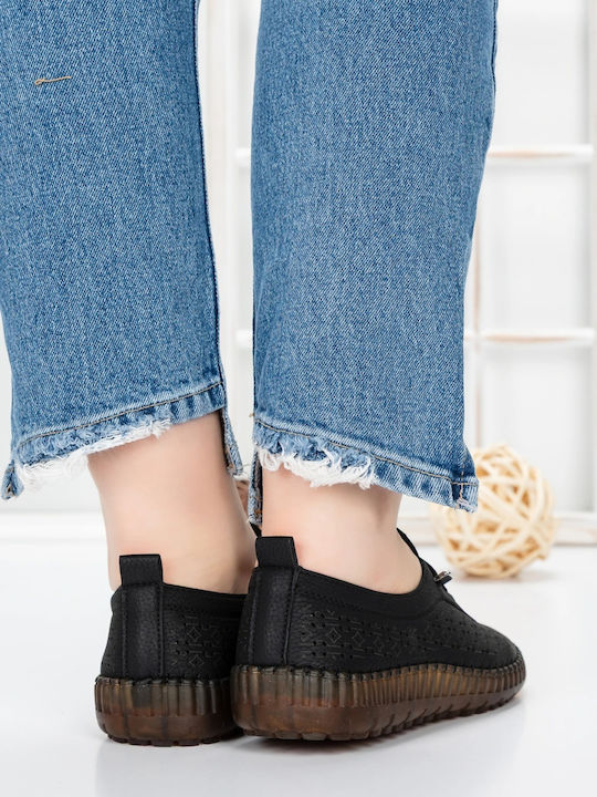 Δερμάτινα Γυναικεία Oxfords σε Μαύρο Χρώμα