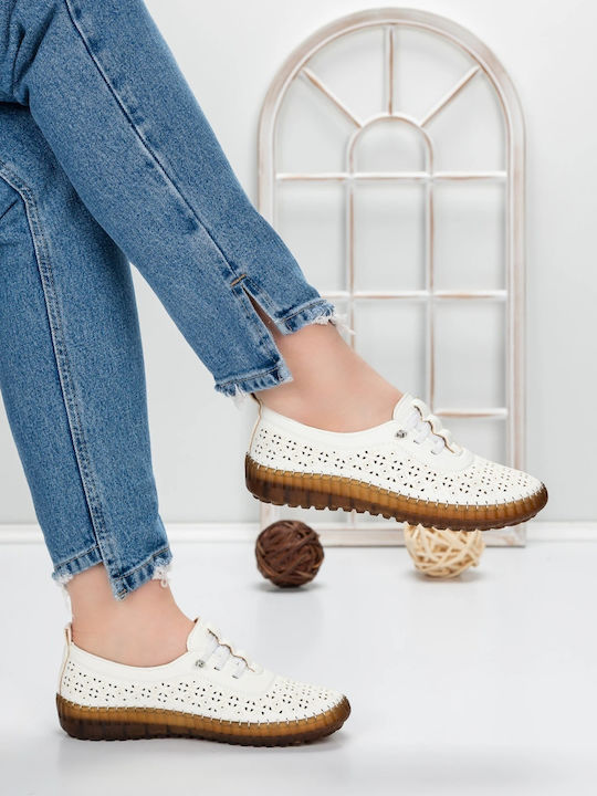 Δερμάτινα Γυναικεία Oxfords σε Λευκό Χρώμα