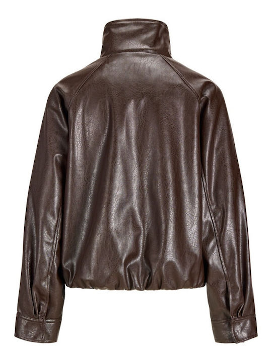 Kurze Damen-Lederjacke für den Winter Demitasse