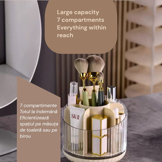 Organizator Rotativ Pentru Accesorii Cosmetice Cu 7 Compartimente 13 X 14 Cm Culoare Șampanie