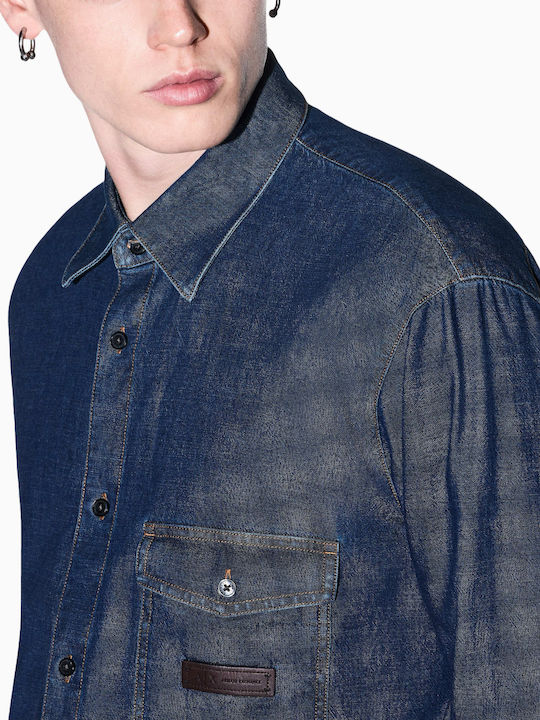 Cămașă Din Denim Albastră Cu Mânecă Lungă