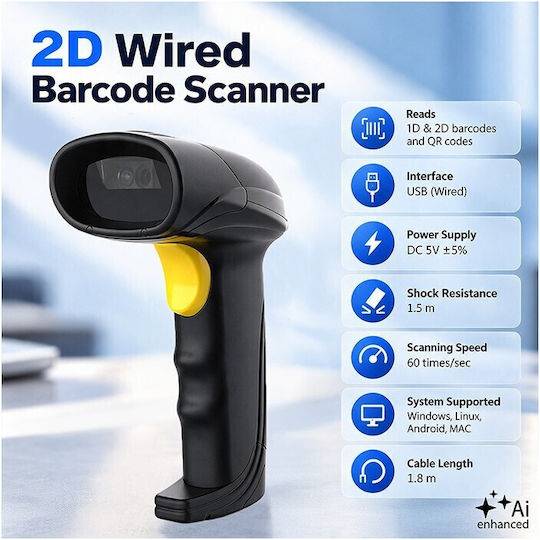 Qoltec Scanner Portabil cu Capabilitate de Citire Coduri de Bare 1D