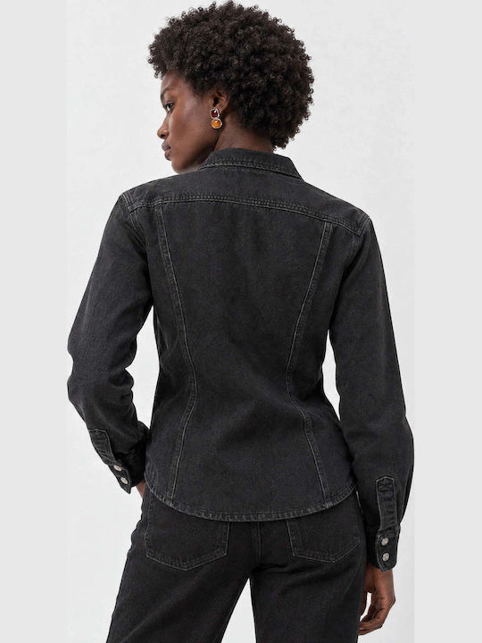 Langärmeliges Damen-Jeanshemd Schwarz