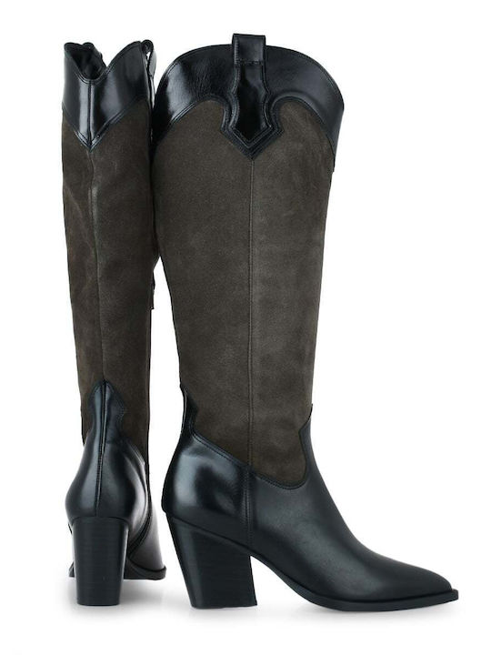 Cow Boy Damenlederstiefel mit hohem Absatz in Braun