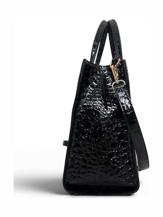 Γυναικεία Τσάντα Ώμου Tote Strict Croco Glos Μαύρο