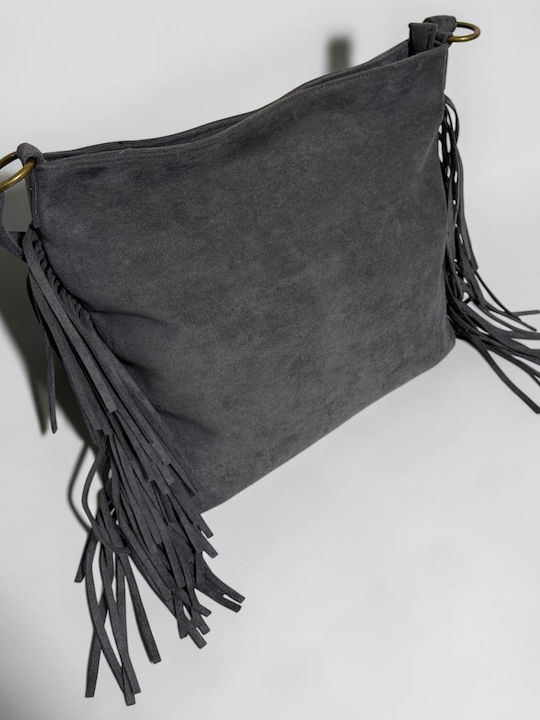 Women's Suede Messenger Bag with Grey Fringes