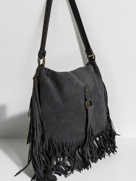 Women's Suede Messenger Bag with Grey Fringes