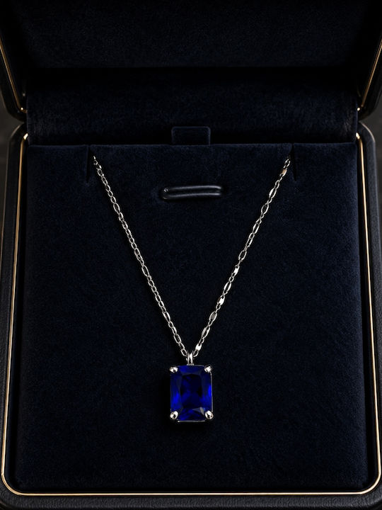 Colier din Aur Alb de 14K cu Zirconii Albastre Colier din Aur Alb de 14K cu Zirconii Albastre