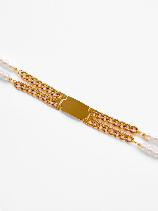 Kaleido Choker in Gold-Plated Steel with Pearls