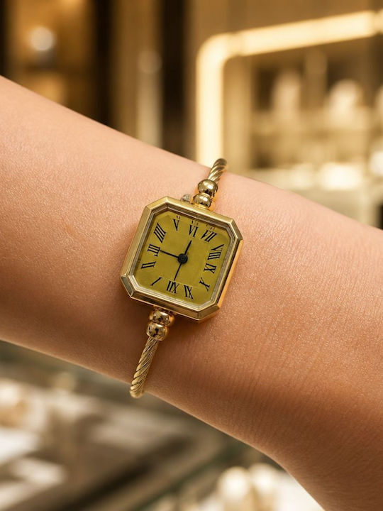 Women's Battery-Powered Watch with Gold Metal Bracelet