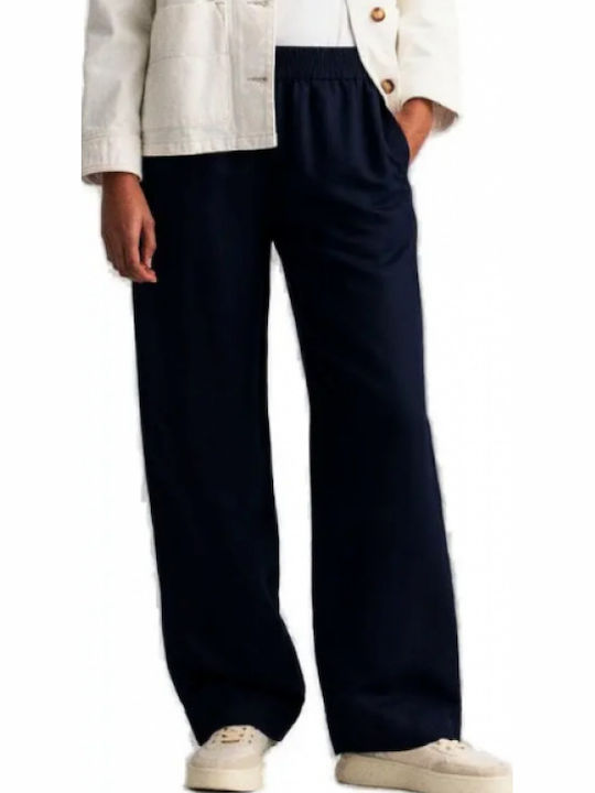 Women's Fabric Trousers with Elastic Waistband Dark Blue
