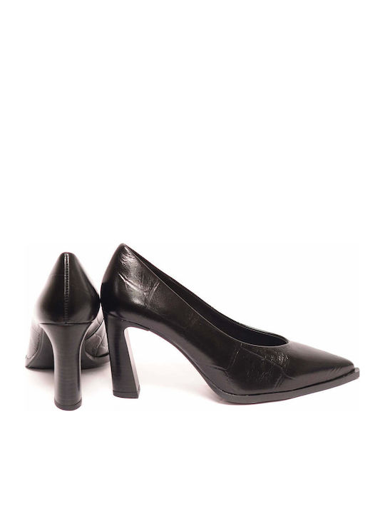 Leather Pumps with Platform and High Heel Black
