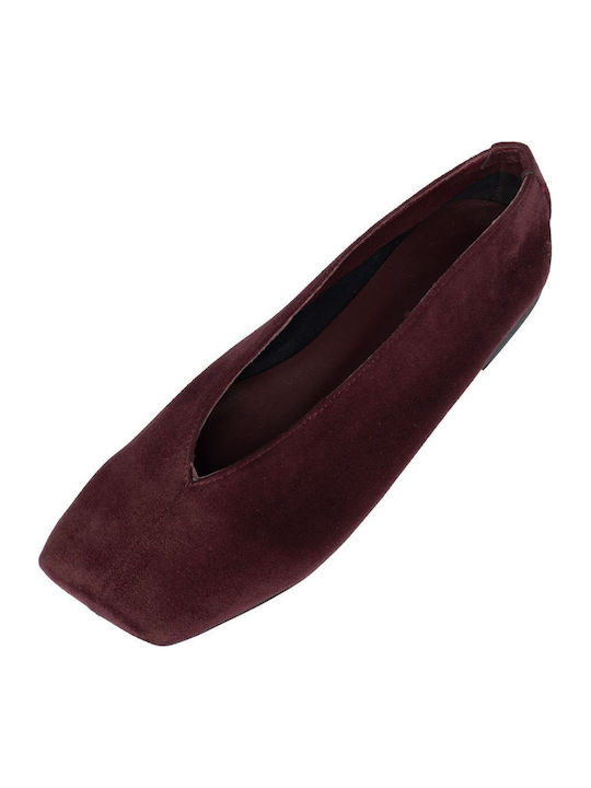 Balerini de Damă din Piele Burgundy