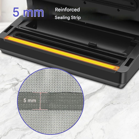 Aparat de Vidat Alimente cu Două Pompe, 18 L/min, 145 W, 95 kPa, Automat cu o Singură Atingere, Bandă de Sigilare de 5 mm, Cutter, Compartiment pentru Role, Tavă pentru Lichide, Argintiu și Negru