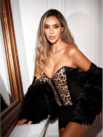 Mapalé Black Animal-print Sequin Bustier Corset Mal9881anpb