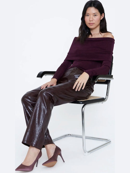 Damen-Lederhose in geradem Schnitt Burgundy
