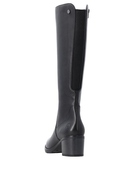 Leather Women's Boots with a Medium Heel Black