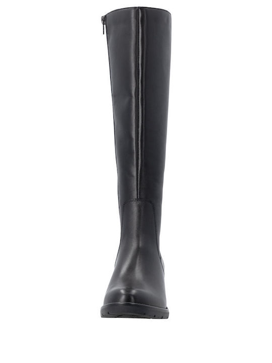 Leather Women's Boots with a Medium Heel Black