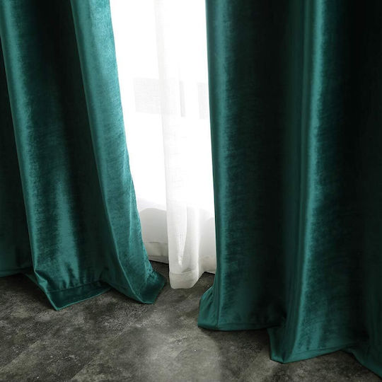 Miulee Σετ Κουρτίνες με Τρουκς Green 140x225εκ.