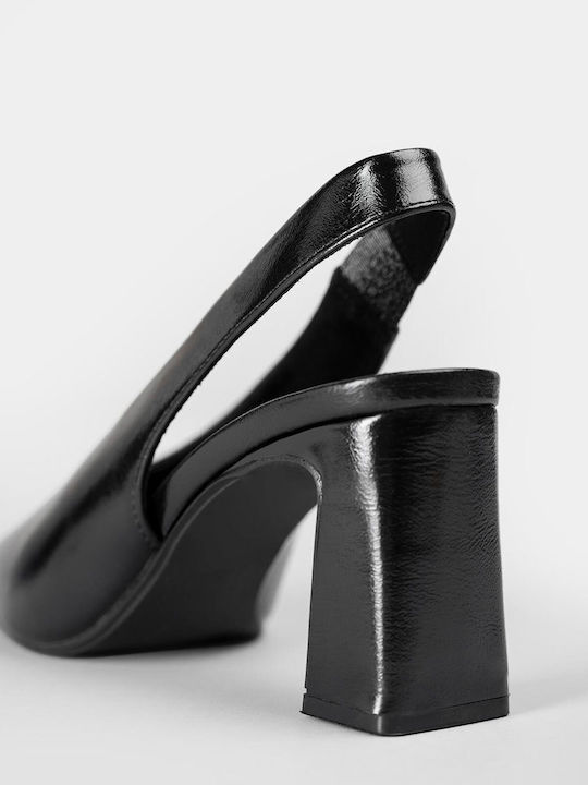 Pointed Toe Patent Leather Heels Black