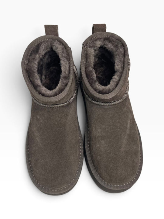 Leather Women's Ankle Boots with Fur Moka