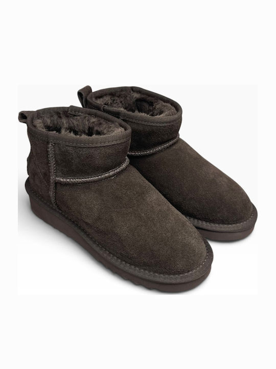 Leather Women's Ankle Boots with Fur Moka