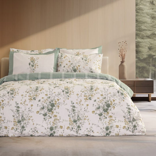 Nima Sensual Single Bed Sheet Set 170x260cm Ecru-Green (3pcs)