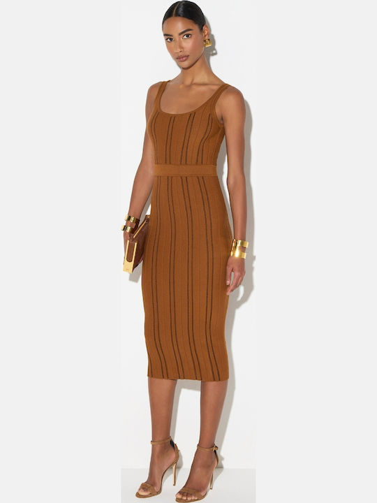 Brown Knitted Midi Dress