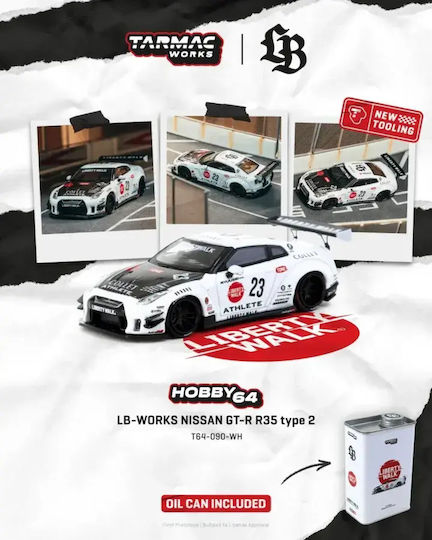 Nissan GT-R R35 LB Works Type 2 White Athlete X Oil Tin Can 2025 Model Car Scale 1:64 Asphalt