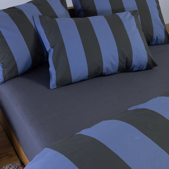 Nef-Nef Homeware Casual Комплект Единичен 3 Части 100x200+35 см С Ластик Синьо-Черен