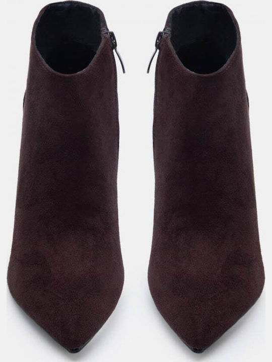Suede Women's Ankle Boots with Platform Dark Brown