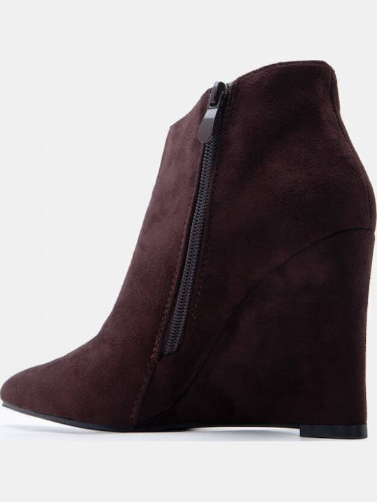 Suede Women's Ankle Boots with Platform Dark Brown