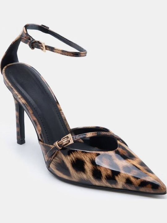 Pointed Toe Heels with Strap & High Heel Beige