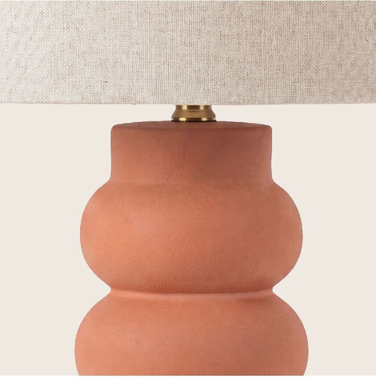 Zambelis Lights Ceramic Table Lamp for E27 Bulb with Beige Shade and Orange Base