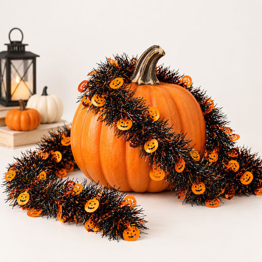 Halloween Γιρλάντα Διακοσμητική Μαύρη Orange Pumpkins 2m