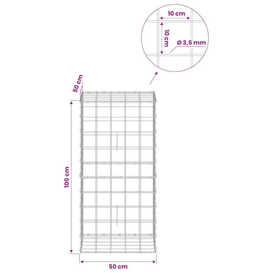 vidaXL Steel Gabion Basket for Garden Fence 50x50x100 cm Silver
