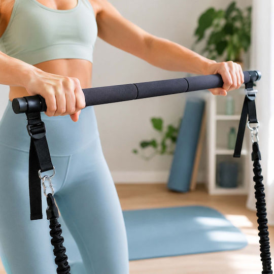 Set Bară Pilates cu Benzi de Rezistență Relaxdays 10054325_51 30–160 Lbs 13.6–72.8 Kg Bară 110 X 3 Cm 2 X 30 Lbs ≈36 Cm + 2 X 50 Lbs ≈48 Cm Violet