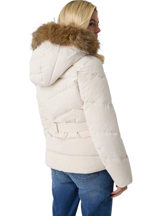 Guess Fatema Short Women's Puffer Jacket for Winter Cream