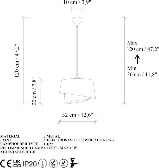 Opviq Stage Chandelier Brown Pendant Light with E27 Socket 10x10 cm